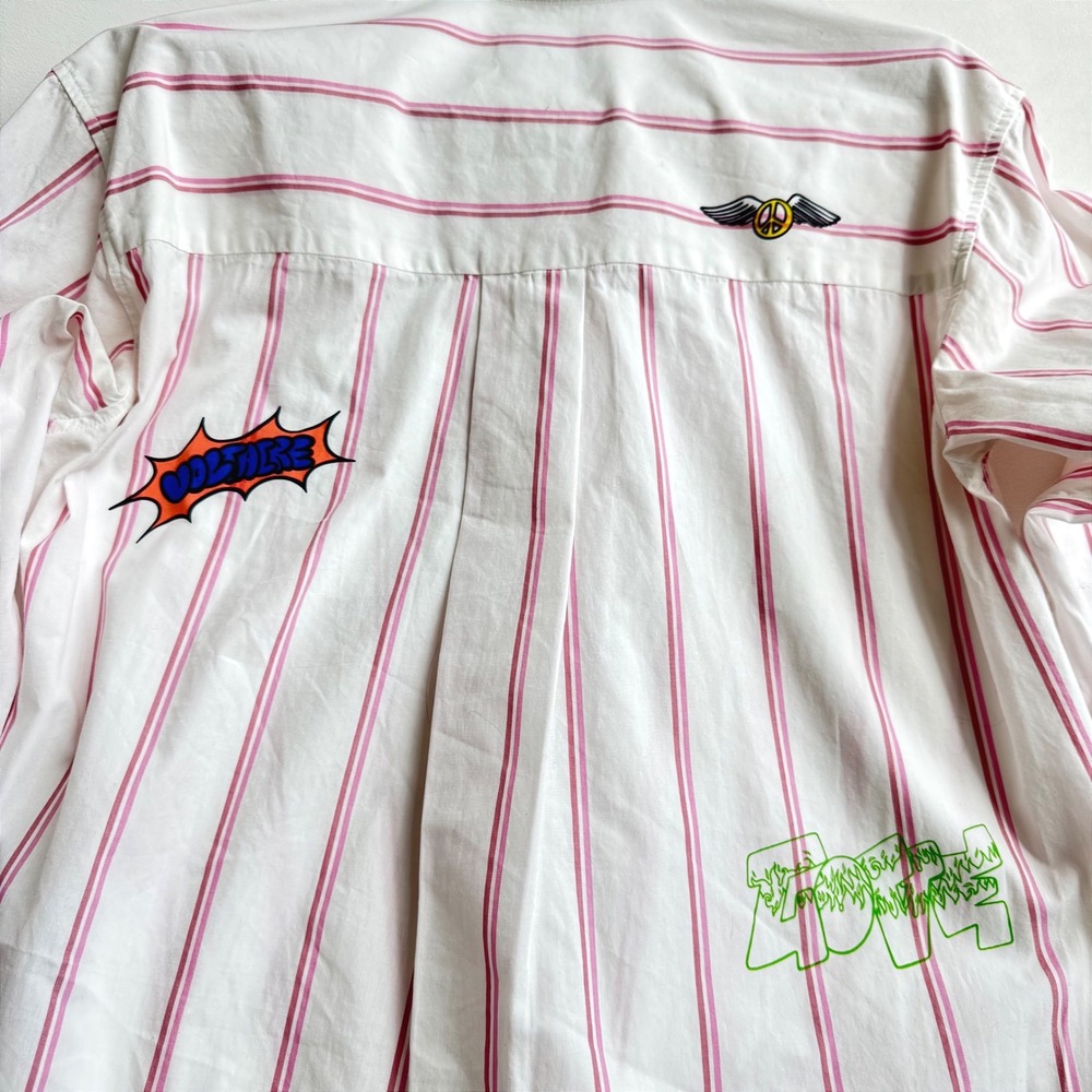 Zadig & Voltaire Tais Pop Raye Brod Shirt Mens Pink White Striped Graphic Medium - Picture 7 of 10